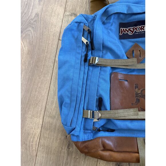 JANSPORT Vintage 80s Leather Bottom Hiking Backpack Daypack Outdoors USA Blue - Picture 9 of 12